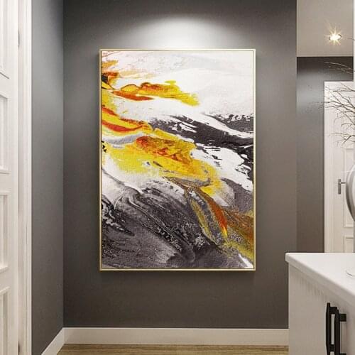 Minimalistic Black and Yellow Abstract Oil Painting on Canvas Posters and Prints Wall Art Pictures for Living Room Nordic Decor