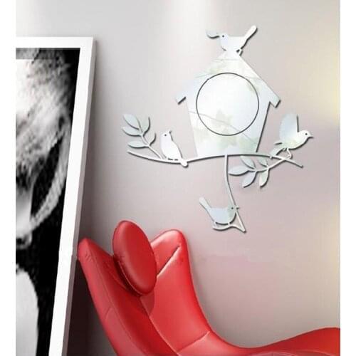30x28cm(12x11in) fashion 4 Birds singing in the tree branchs house 3D Wall Mirror Sticker home decoration