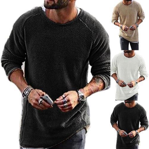 Men Casual Solid Color Sweater Knitwear O Neck Long Sleeve Shirt Pullover Top New Chic Vintage