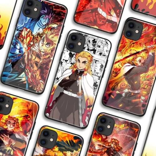 Kyojuro Rengoku Kimetsu no Yaiba Anime Soft TPU Glass Phone Case for IPhone SE 6s 7 8 Plus X Xr Xs 11 12 Mini Pro Max Samsung