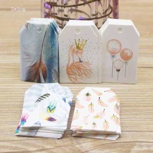 New 5*3cm DIY printed gifts wedding candy favors hang tag label Feathers pattern gifts favors decoration hang tag party suppile