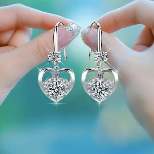 Huitan Novel Double Heart Earrings for Female Fresh White/Blue/Pink CZ Love Earrings Elegant Women Accessories Fashion Jewelry