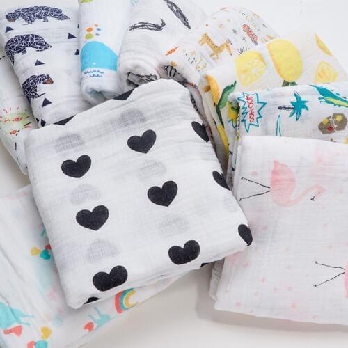 Baby Blankets Newborn Toddler Swaddle Wrap Muslin Diaper Stroller Baby bed Accessories Flamingo Love Kids Bath Towel Baby Stuff