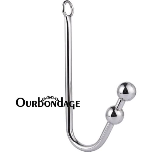 Ourbondage Stainless Steel Anal Hook 30*240mm Metal Butt Plug with Double Ball Anal Dilator For Men and Women BDSM Sex Toys