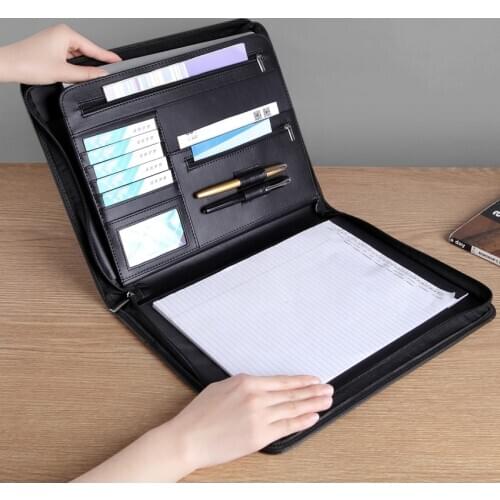 A4 business manager file bill document folder organizer zipper briefcase padfolio for conference agreement with external bag