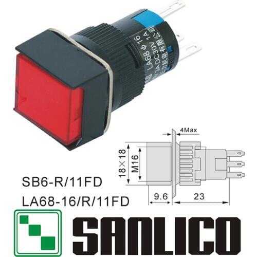 Illuminated Square Push Button Switch XB6ECW4J2P XB6ECW3B1P LA68 LAS1 LAY16 SB6R/11FD Momentary Spring Return 16mm