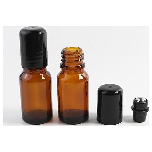 12X10ml Amber Empty glass bottle Essential Oil Glass Roller ball Aromatherapy Bottle with Black lid
