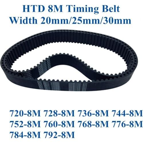 HTD8M Timing Belt 8M-720/728/736/744/752/760/768/776/784/792mm Conveyor Belt 20/25/30mm width Toothed Belt for Pulleys