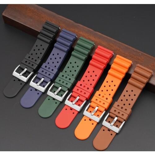 Fluoro Rubber Sport Strap 20mm 22mm 24mm Stainless Steel Buckle Waterproof Men Replacement Watch Band for Seiko Huawei GT 2e