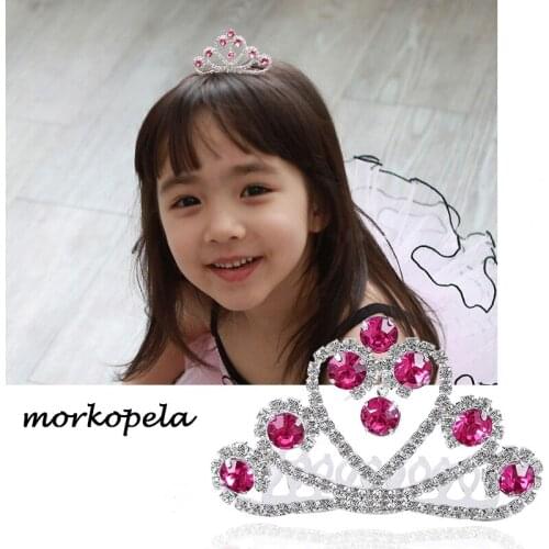 Morkopela Girls Pink Tiara Small Crown Jewelry Kids Heart Tiara Wedding Tiaras Headpieces Children Hair Combs Accessories
