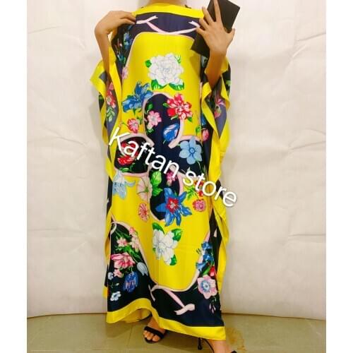 Kaftan Bohemian Printed Loose Beach Dresses Elegant Floral One- shoulder Thailand Holiday Rayon Kaftan dress African dresses