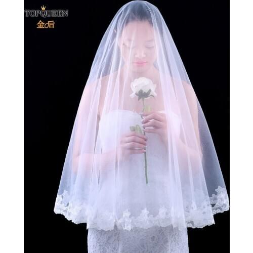 TOPQUEEN V56 Fashion Elegant Handmade Wedding Veil with Embroidery White Ivory Bride Marriage Tulle with Appliqued Edge