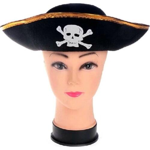 D7WF Tri Corner Pirate Hat - Three Cornered Buccaneer Costume Accessory Hat