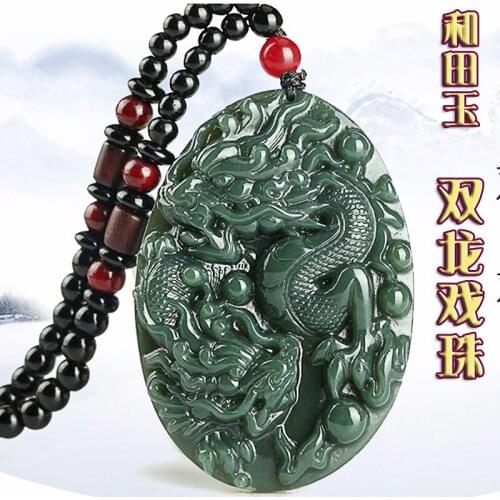 Wonderful 2 Dragon Amulet Pendant Chinese Zodiac Hanging Bless Dragon Year person animal sign by Bottle Jade