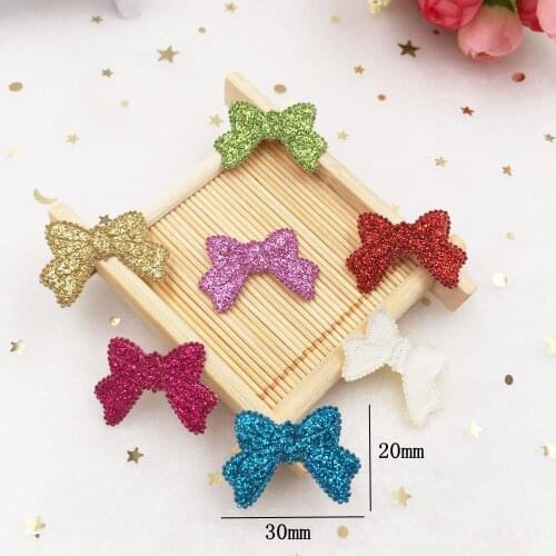 100pcs Mixed Glitter Leather Padded Paillette Bow Applique Patches Wedding DIY Hair Clip Accessories Craft Supplies A916