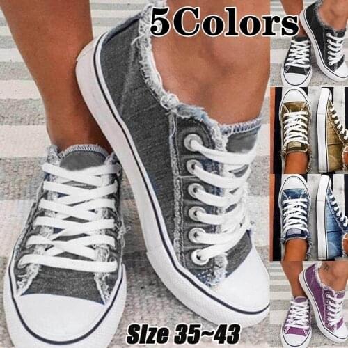 2020 Student Casual Canvsa Shoes Women Low Cut Lace Leisure Denim Sepia Style Canvas Shoes Sapato Feminino Sneakers jkm8