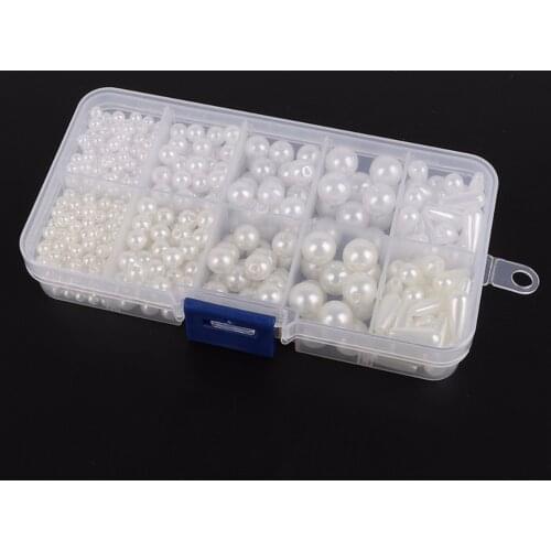 Hot Sale 10grid White Ivory Mix 4 6 8 10mm Round 6x14mm Drop Water ABS Pearl Imitation Loose Beads for women Jewelry Making