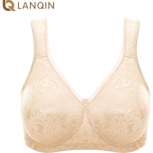 Womens Jacquard Floral Wireless Smooth Bra Minimiser Plus Size Unlined Comfort