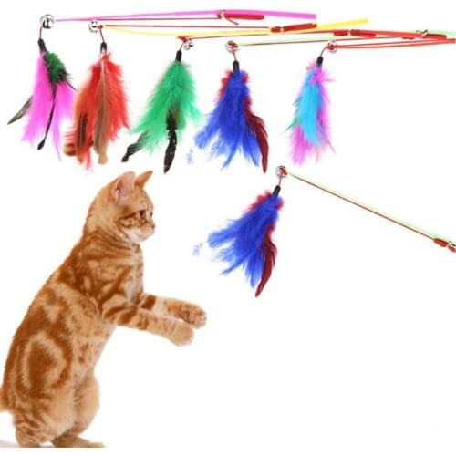 1PC Pet Cat Toy Products Plastic Funny ColorFul Teaser Toys Fishing Rod Style High Elastic Rope Cat Stick FunPlaying 31cm