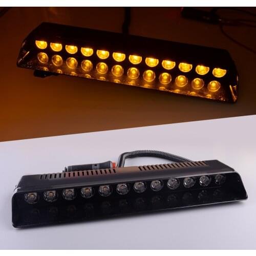 12 LED Amber Yellow Emergency Strobe Dashboard Windshield Light Hazard Warning Lamp -30 to +65 ℃ Fit for 12V Trucks Car 12W