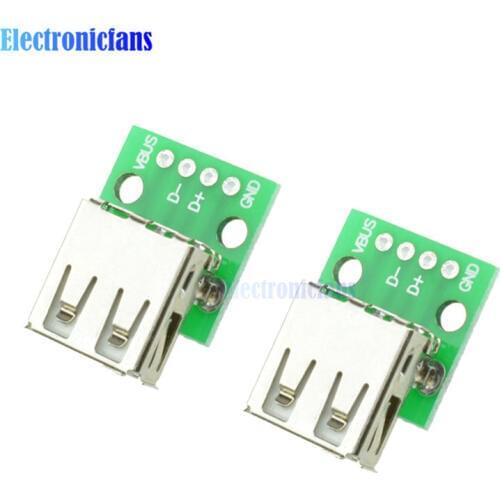 2pcs Type A Female USB To DIP 2.54MM PCB Board Adapter Converter For Arduino