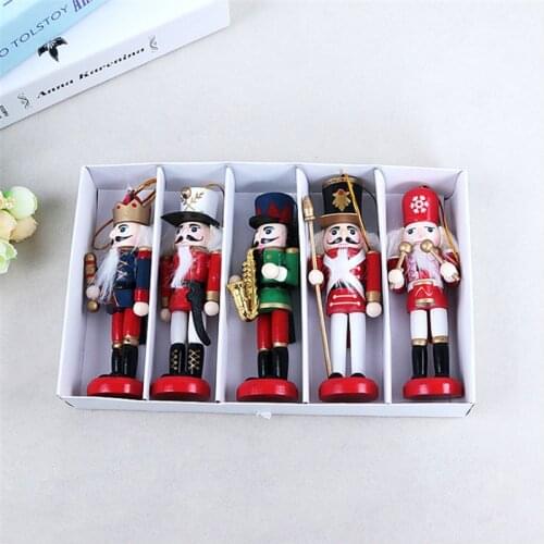 5pcs/set Wooden Nutcracker Soldier Christmas Tree Hanging Decor Nutcracker Puppet Xmas Wooden Pendants for New Year Home Decor