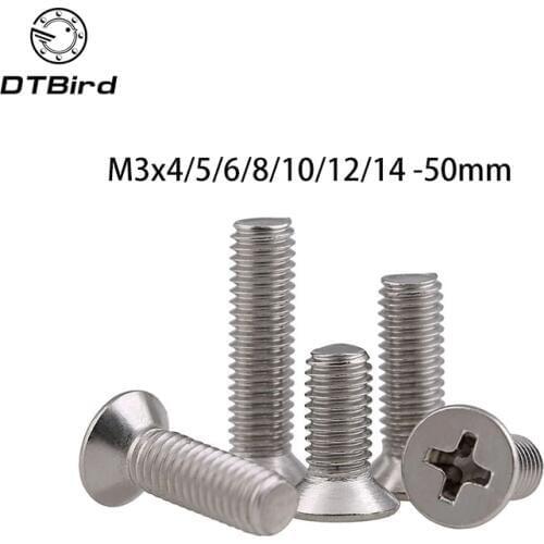 50pcs M3x4/5/6/8/10/12/14 -50mm 304 Stainless Steel Screw Countersunk Head Screws Cross Bolt For Cross Groove Machine GB819
