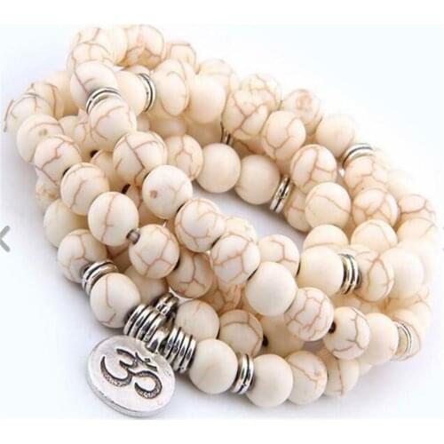 6mm White Turquoise 108 Beads Pendant Bracelet Buddhism Spirituality Pray Meditation Reiki Fancy Healing Yoga