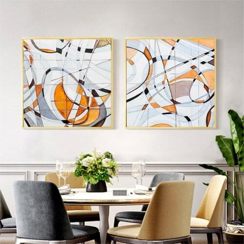Abstract Geometrt Line Canvas Painting Yellow and Grey Poster Wall Art Picture Modern Home Decoration for Bedroom Unframed Print