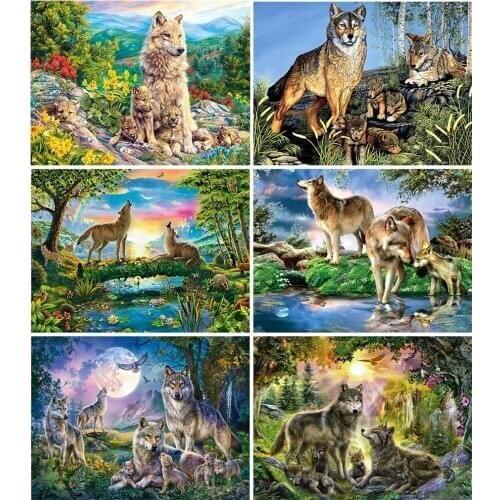 DYI Diamond Painting Wolf Cross Stitch Diamond Embroidery Animal Full Square Round Drill Landscape Handmade Gift Home Decor