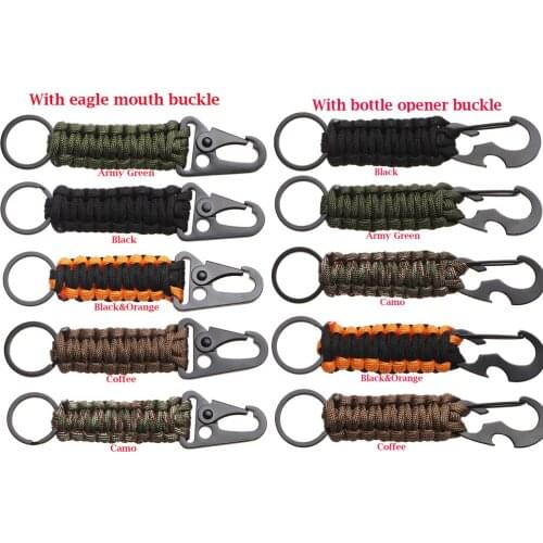 EDC Handmade Keychain Ring Camping Carabiner Military Paracord Cord Rope Outdoor Survival Kit Emergency Knot Bottle Opener Tools