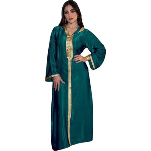 Eid Ramadan Dubai Abaya Jalabiya Hooded Dress Loose Muslim Women Kaftan Robe Islamic Arab Morocco Wedding Party Gown Green White