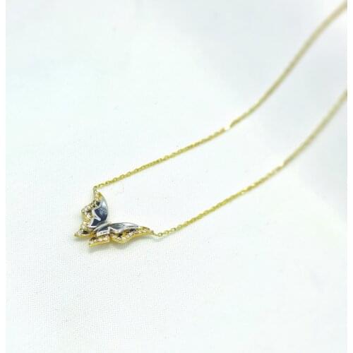 Enamel 2 Piece Butterfly 925 Sterling Silver, Gold, Rose Plated Necklace For Women Girls Handmade Jewelry Elegant Minimalist