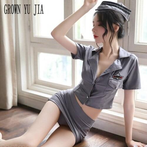 Erotic Cosplay Stewardess Mini Skirt Set Porno Policewoman Uniform Sexy Skirt for Sex Naughty Lingerie Erotische Girls Costume