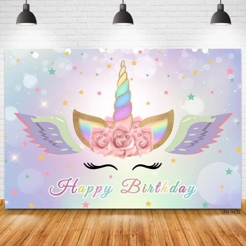Custom Name Unicorn Party Photography Backgrounds Flower Rainbow Wing Glitter Dots Girls Birthday Newborn Baby Shower Backdrops
