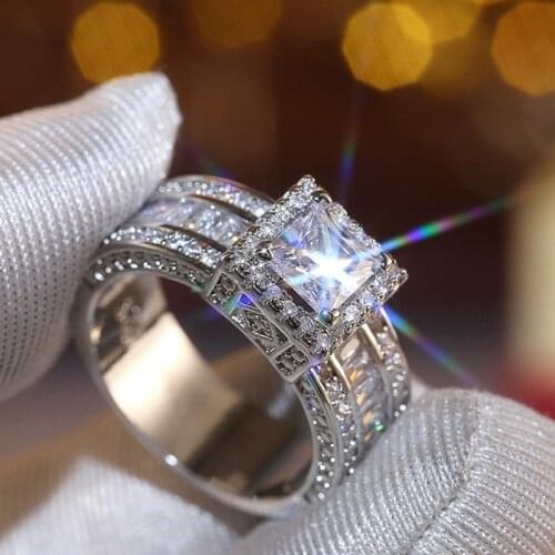 Hot Selling Women Silver Finger Rings Wedding Bands Jewelry Luxury Wide Ring Fit Men Birthday Gift High Quality Ladys Ring