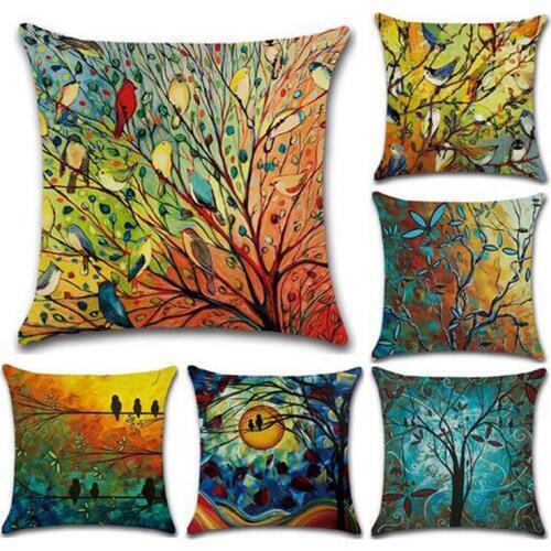 2pcs/set Flax Bird Floral Pattern Pillowcase Hug Pillowcase Bedroom Hotel Seat Car Home Decoration Throw Pillow Case