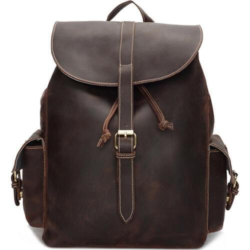 Fashion Genuine Leather Cowhide Backpack Women Men Bags Backpack Girls School Bags Zipper Leather Backpack for 14" Laptop