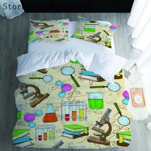 Cartoon Laboratory Quilt Cover Microfiber Duvet Cover 240*220 Green Bed Sets Comforter Bedding Set For Kids Home Textile
