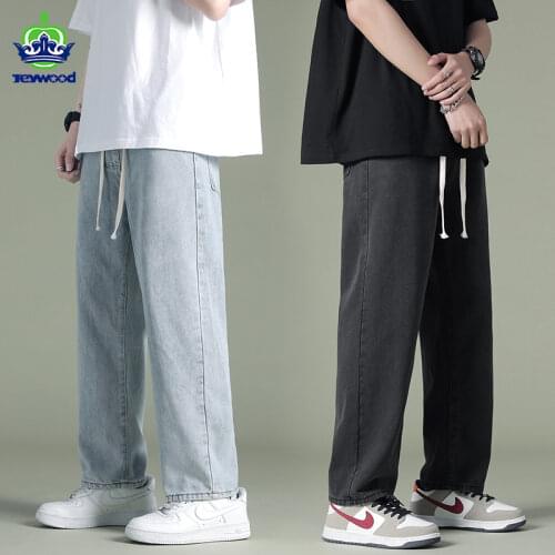 2021 Mens Jeans Fashion Loose Straight New Casual Wide Leg Pants Cowboy Light blue Streetwear Korean Hip Hop Trousers Male