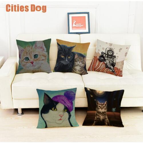 Cat animal 45*45cm Cotton Linen Throw Pillow Cushion Cover Car Home Decoration Sofa Decor Decorative Pillowcase Almofadas