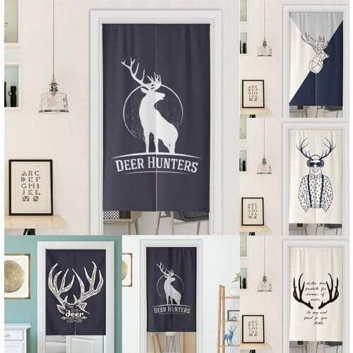 Nordic Ins Deer Pattern Printed Kitchen Door Curtain Bedroom Partition Tube Shower Curtain Household Decoration Blackout Curtain