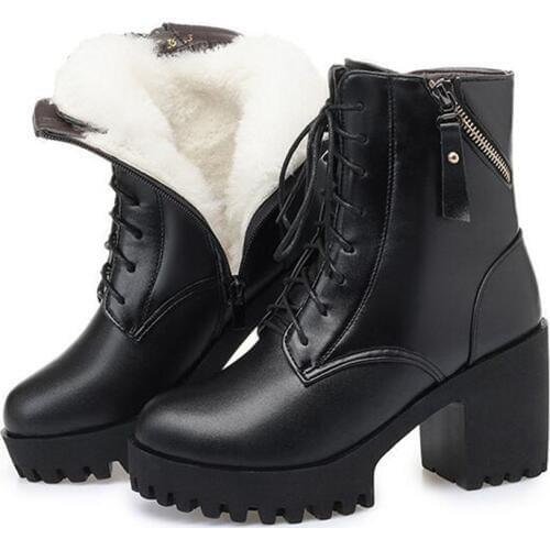 2019 New Fashion Warm Winter Boots Non-slip Thick with High Heels Inside Plush / Wool Boots Women Shoes Boots Warm Snow Boots