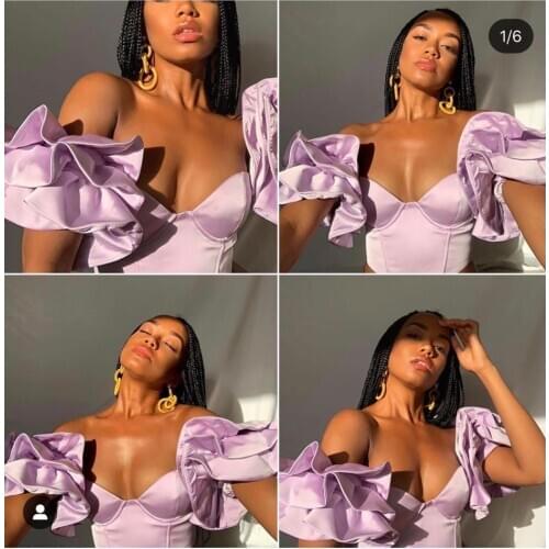2020 NEW SUMMER FASHION SWEET BLISS BARDOT RUFFLE SLEEVE CROP TOP IN LILAC 8282