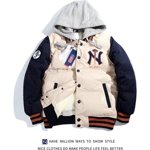 MLBNY New Arrival Hat Detachable Emrbroid Wmens Baseball Bomber Down Jacket Winter Thick Warm Coat Unisex High Street Vintage
