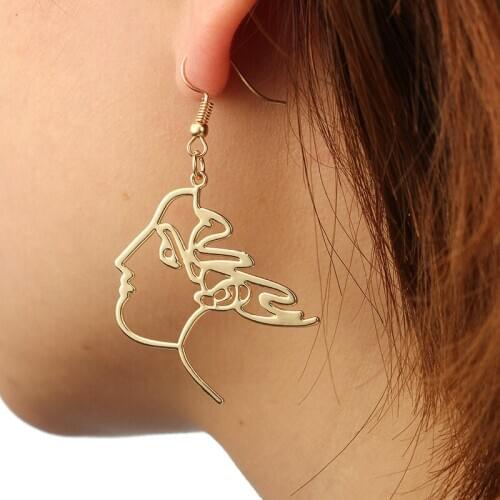 New Fashion Retro Alloy Earrings for Women Personality Girls Multiple Face Abstract Hollow Out Party Dangle Earrings Gift
