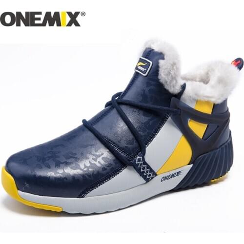 ONEMIX Winter Man Boots Warm Wool Running Shoes Outdoor Comfortable Leather Sneakers for Men Waterproof Sport Walking Shoes