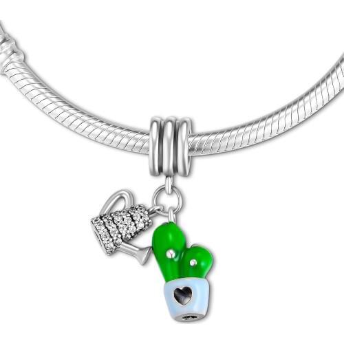 Fits for Pandora Charms Bracelets Blooming Watering Dishgarden Beads 100% 925 Sterling Silver Jewelry Free Shipping