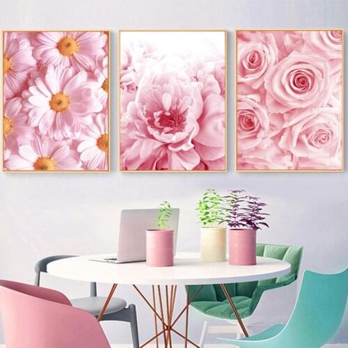 Full Diy diamond painting pink peony flowers 5d picture rhinestones embroidery diamond mosaic 3d handmake cross stitch 3 piece