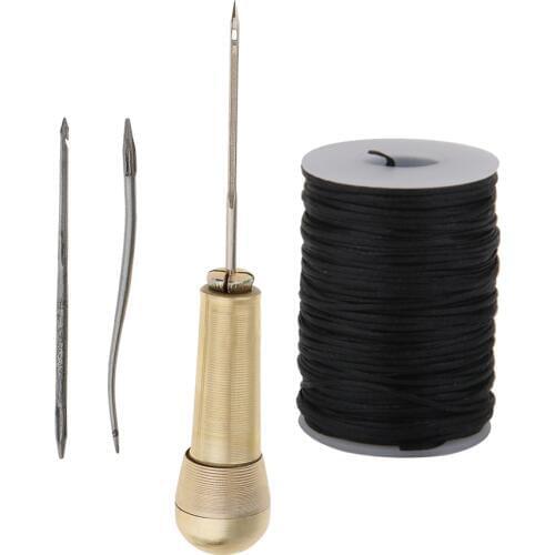 Copper Handle Sewing Awl, 1 Set Shoe Repair Tool 3 Needles Waxed Thread Line Sewing Awl Repair Tool Hand Stitcher Kit